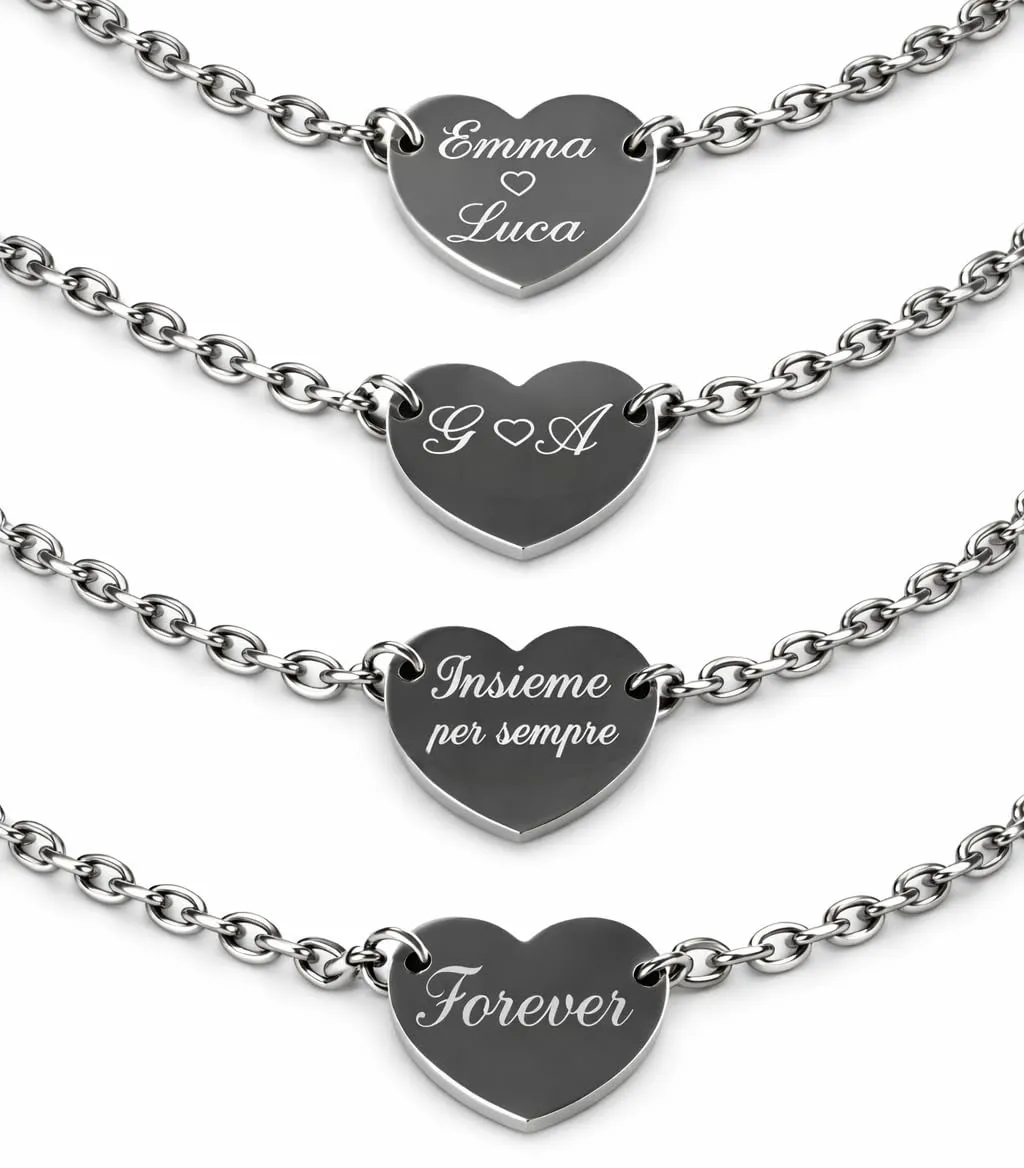 ByClay Laboratory Braccialetto a cuore da donna in acciaio con incisione personalizzata | Regalo personalizzato con nomi date e dediche personali | Misura unica - immagine 5