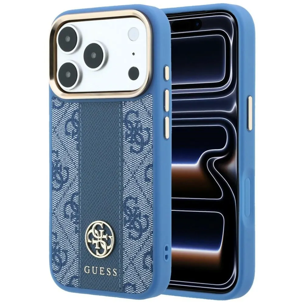 Custodia MagSafe per Apple iPhone 18 Pro / 17 Pro, Guess, 4G Stripe Round Classic Logo, Blu - immagine 1