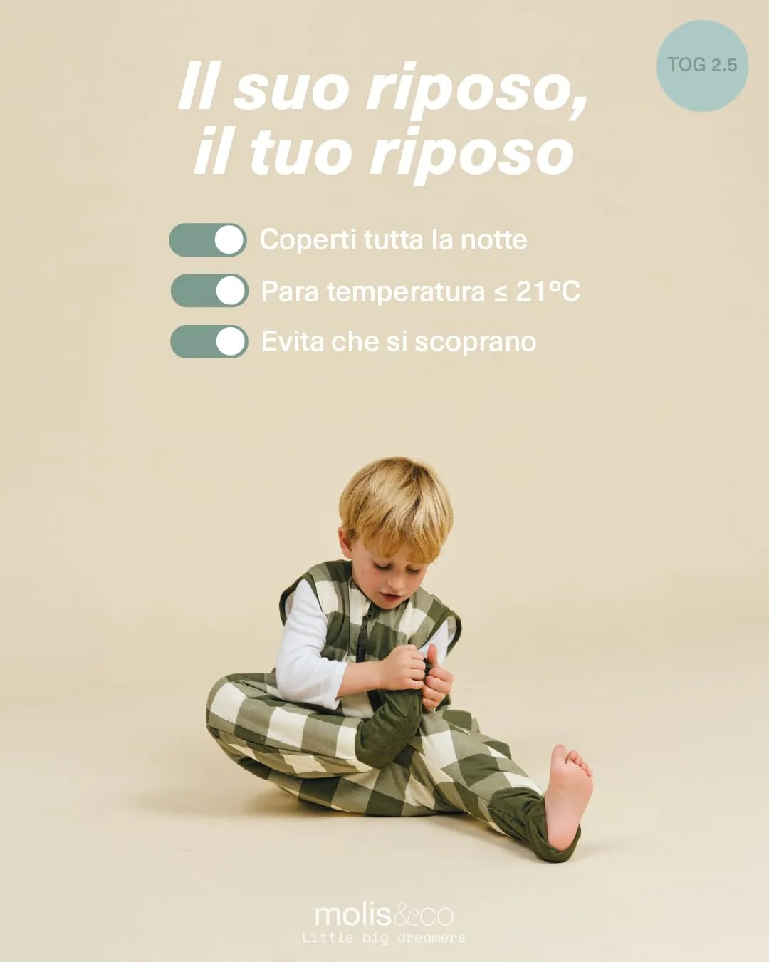 molis&co - Sacco Nanna con piedini e calzini - Sacco nanna invernale per Bambini - Sacchi Nanna 2.5 tog con piedini - 100% Cotone (Oeko-TEX 100) (Vichy Forest, 4 anni) - immagine 5