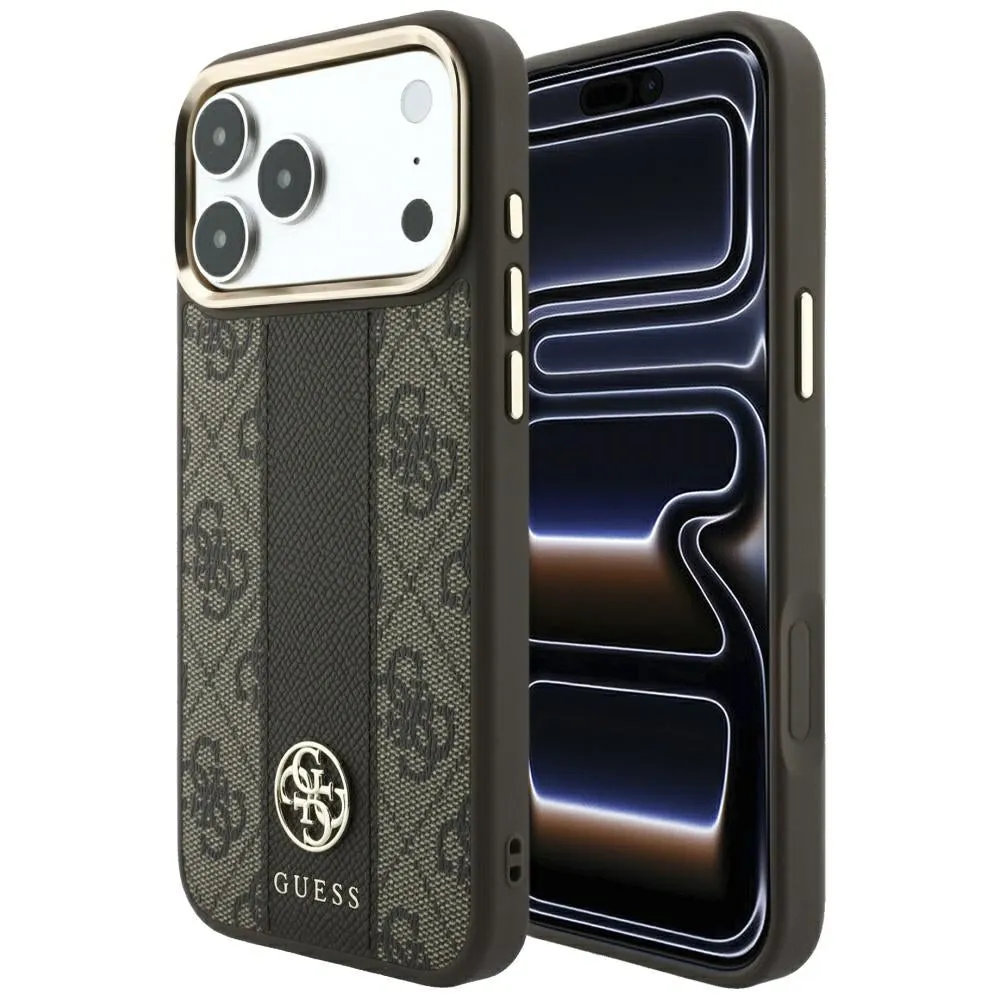 Custodia MagSafe per Apple iPhone 18 Pro Max / 17 Pro Max, Guess, 4G Stripe Round Classic Logo, Marrone - immagine 1
