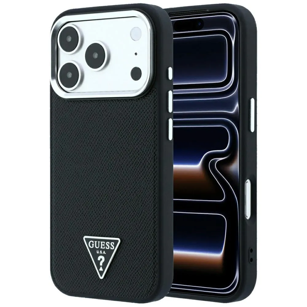 Custodia MagSafe per Apple iPhone 18 Pro Max / 17 Pro Max, Guess, Logo Triangolo Granulato, Nera - immagine 1