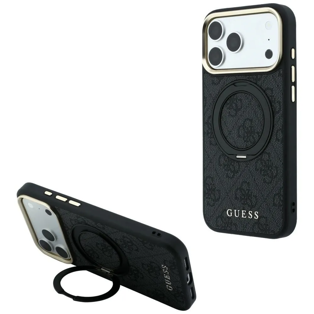 Custodia MagSafe per Apple iPhone 18 Pro / 17 Pro, Guess, Ring Stand Classic Logo, Nera - immagine 1