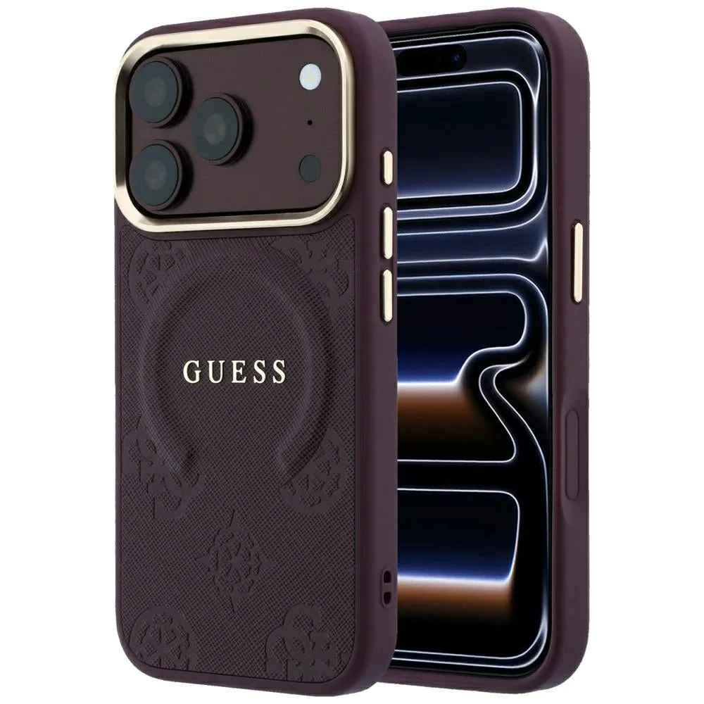 Custodia MagSafe per Apple iPhone 18 Pro / 17 Pro, Guess, Saffiano Peony Ring, Vinaccia - immagine 1