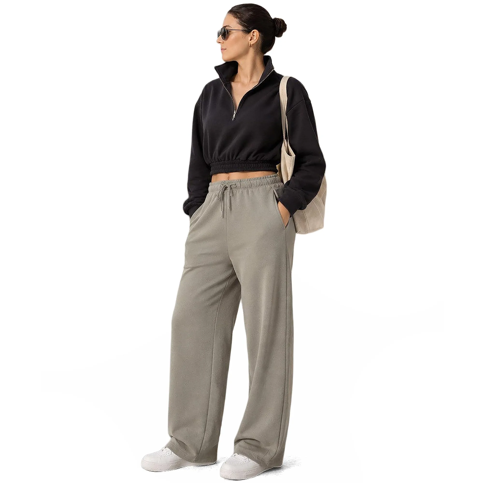 ROSS CAMP Pantaloni Tuta Donna Cotone – Pantaloni Sportivi Gamba Larga - immagine 7
