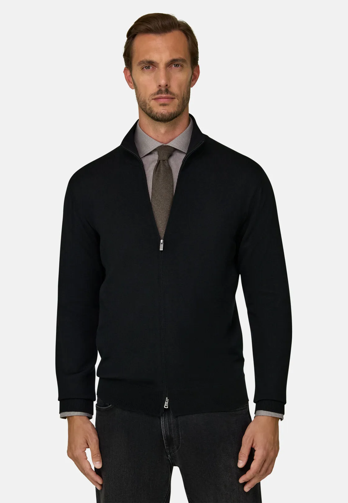 Boggi, Maglia Full Zip In Lana Merino Extrafine, Uomo, Nero, Taglia: XXL - immagine 1