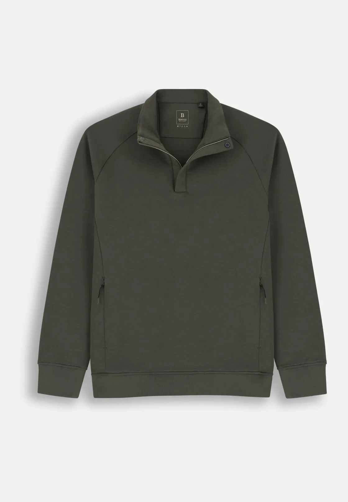 Boggi, Felpa Mezza Zip In Misto Cotone Scuba B Tech, Uomo, Militare, Taglia: L - immagine 5