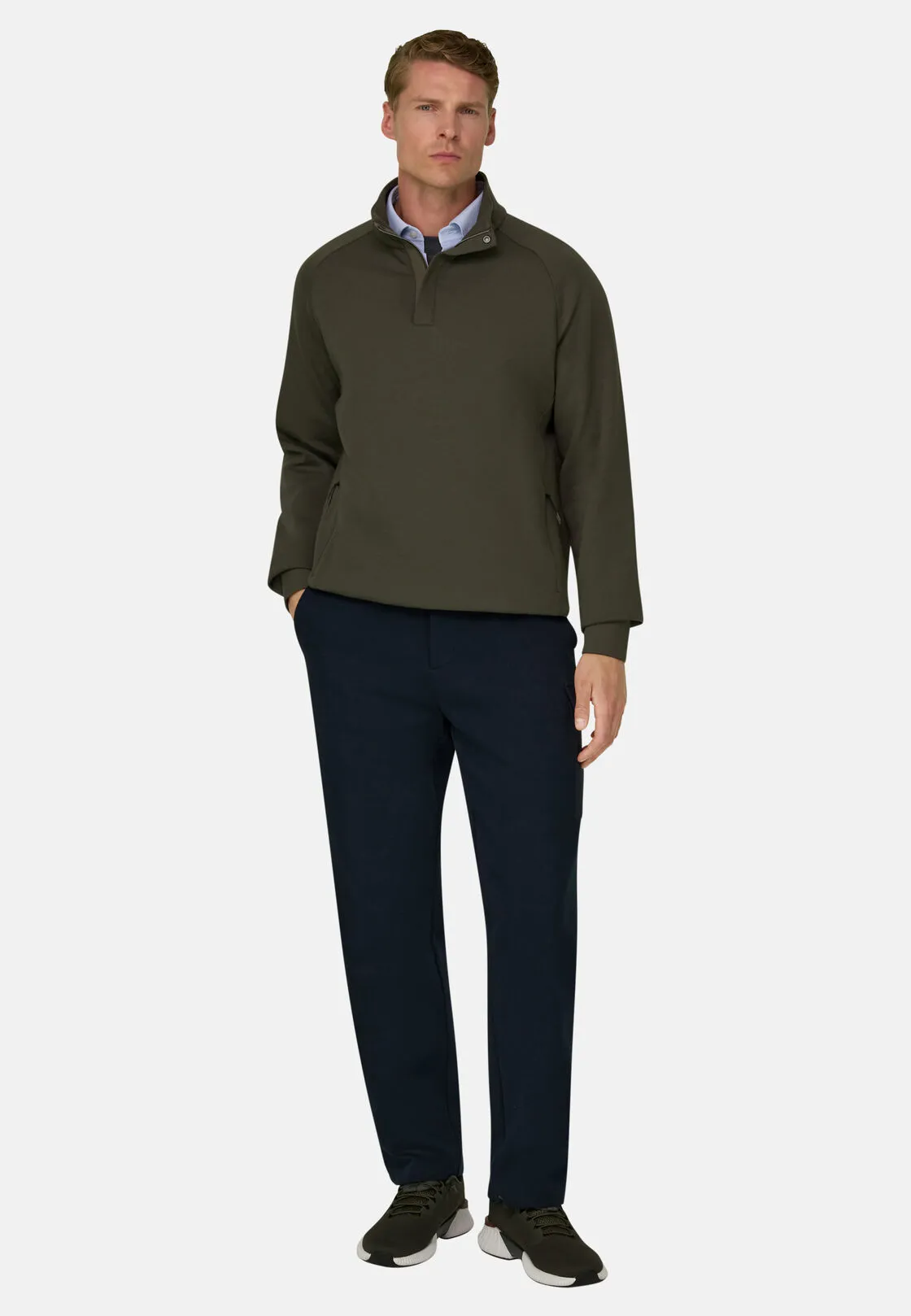 Boggi, Felpa Mezza Zip In Misto Cotone Scuba B Tech, Uomo, Militare, Taglia: S - immagine 2