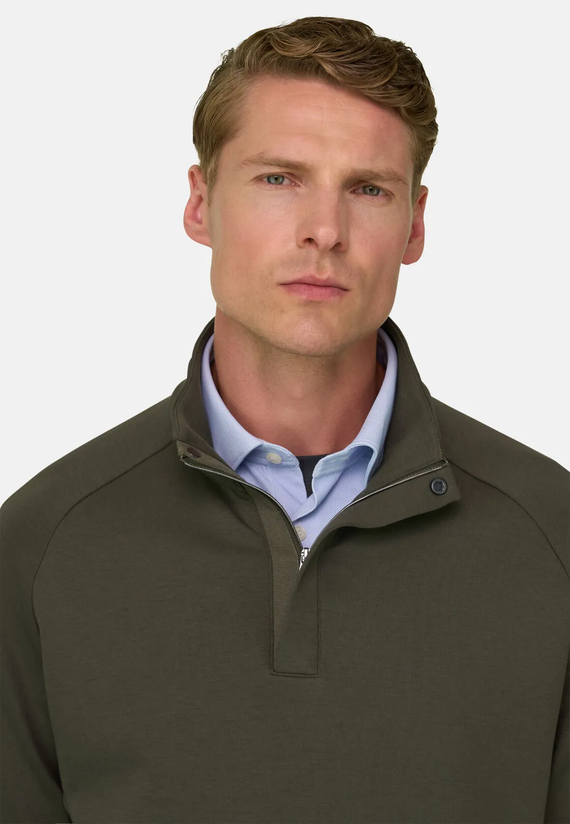 Boggi, Felpa Mezza Zip In Misto Cotone Scuba B Tech, Uomo, Militare, Taglia: S - immagine 3