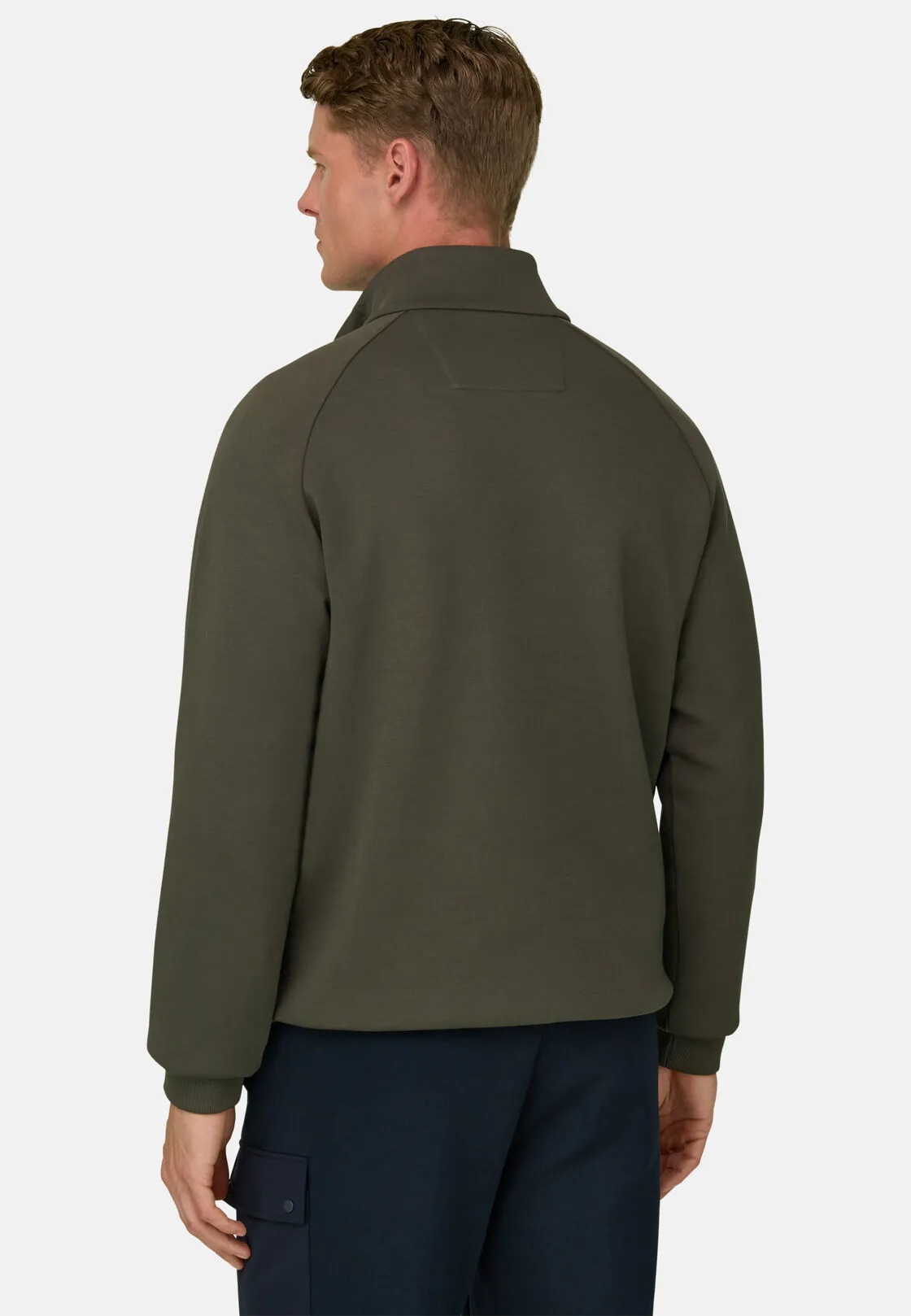 Boggi, Felpa Mezza Zip In Misto Cotone Scuba B Tech, Uomo, Militare, Taglia: S - immagine 4