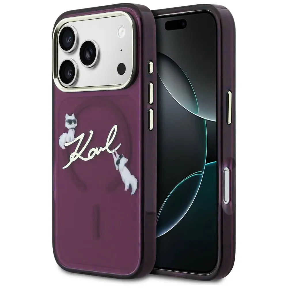 Custodia MagSafe per Apple iPhone 18 Pro / 17 Pro, Karl Lagerfeld, IML Choupette Karl Script Logo, Vinaccia - immagine 1