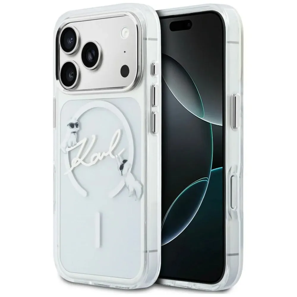 Custodia MagSafe per Apple iPhone 18 Pro / 17 Pro, Karl Lagerfeld, IML Choupette Karl Script Logo, Trasparente - immagine 1