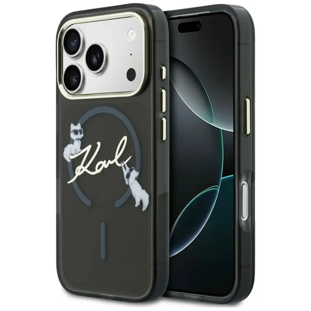 Custodia MagSafe per Apple iPhone 18 Pro, Karl Lagerfeld, IML Choupette Karl Script Logo, Nera - immagine 1