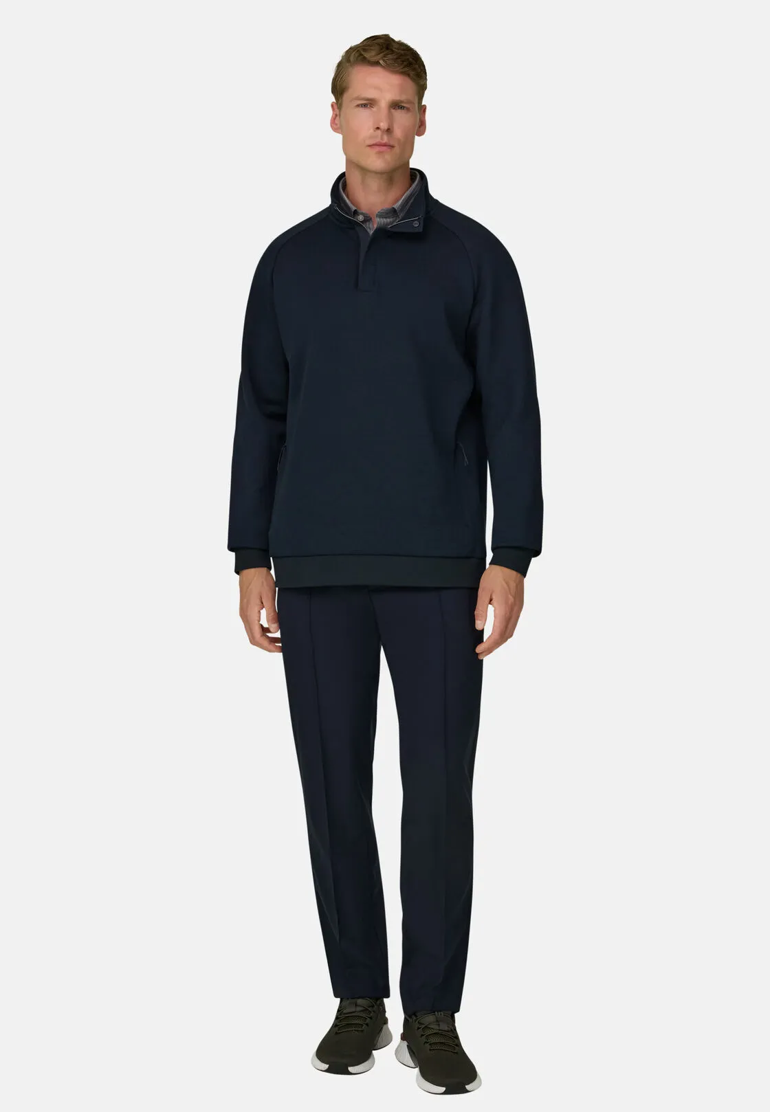 Boggi, Felpa Mezza Zip In Misto Cotone Scuba B Tech, Uomo, Navy, Taglia: M - immagine 2