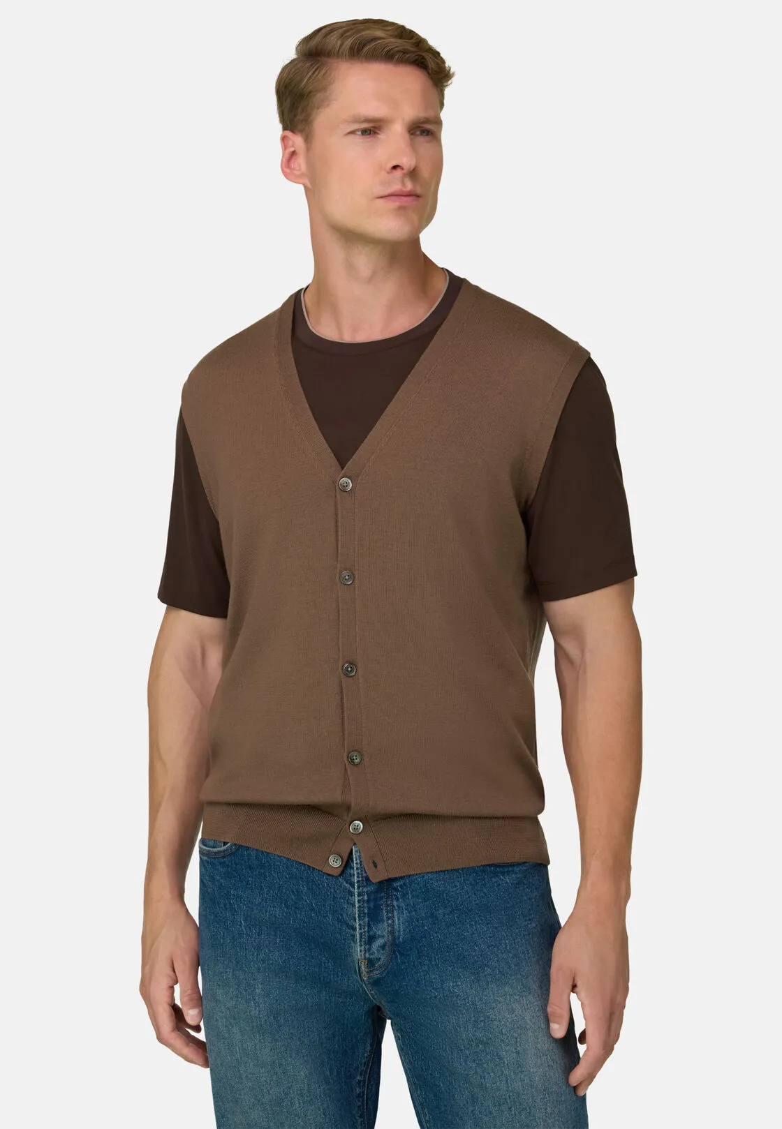 Boggi, Gilet In Lana Merino Extrafine, Uomo, Marrone, Taglia: L - immagine 1