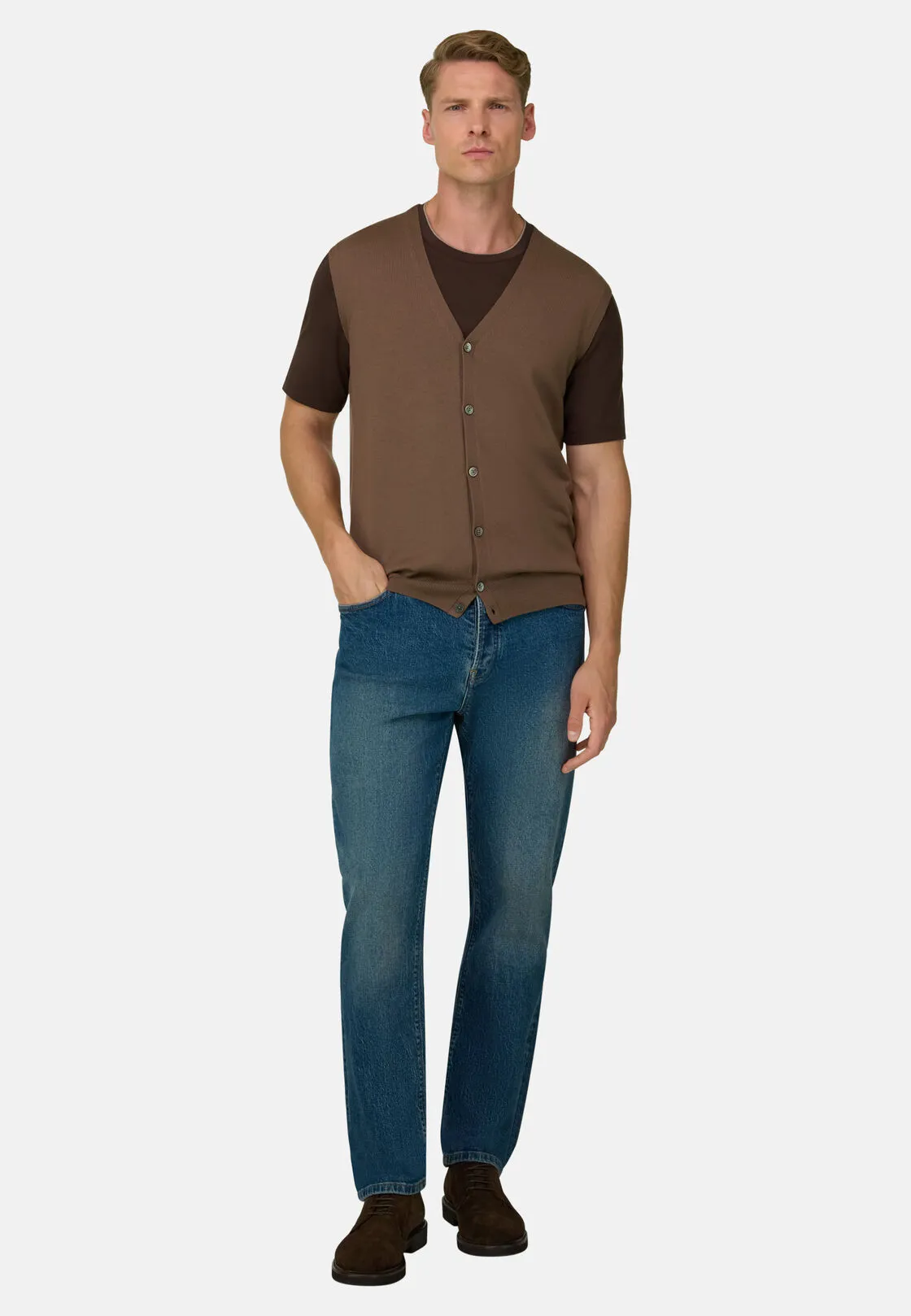 Boggi, Gilet In Lana Merino Extrafine, Uomo, Marrone, Taglia: L - immagine 2