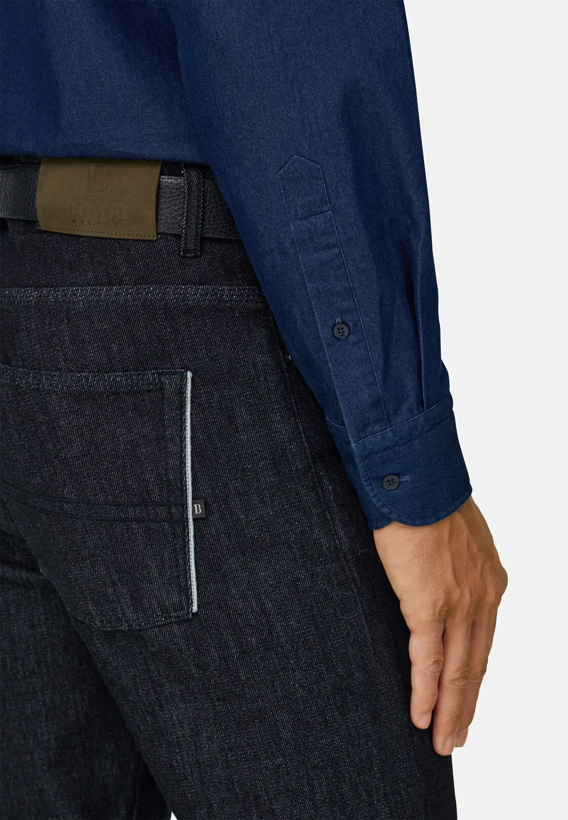 Boggi, Camicia In Denim Di Cotone Regular Fit, Uomo, Blu Scuro, Taglia: XL - immagine 4