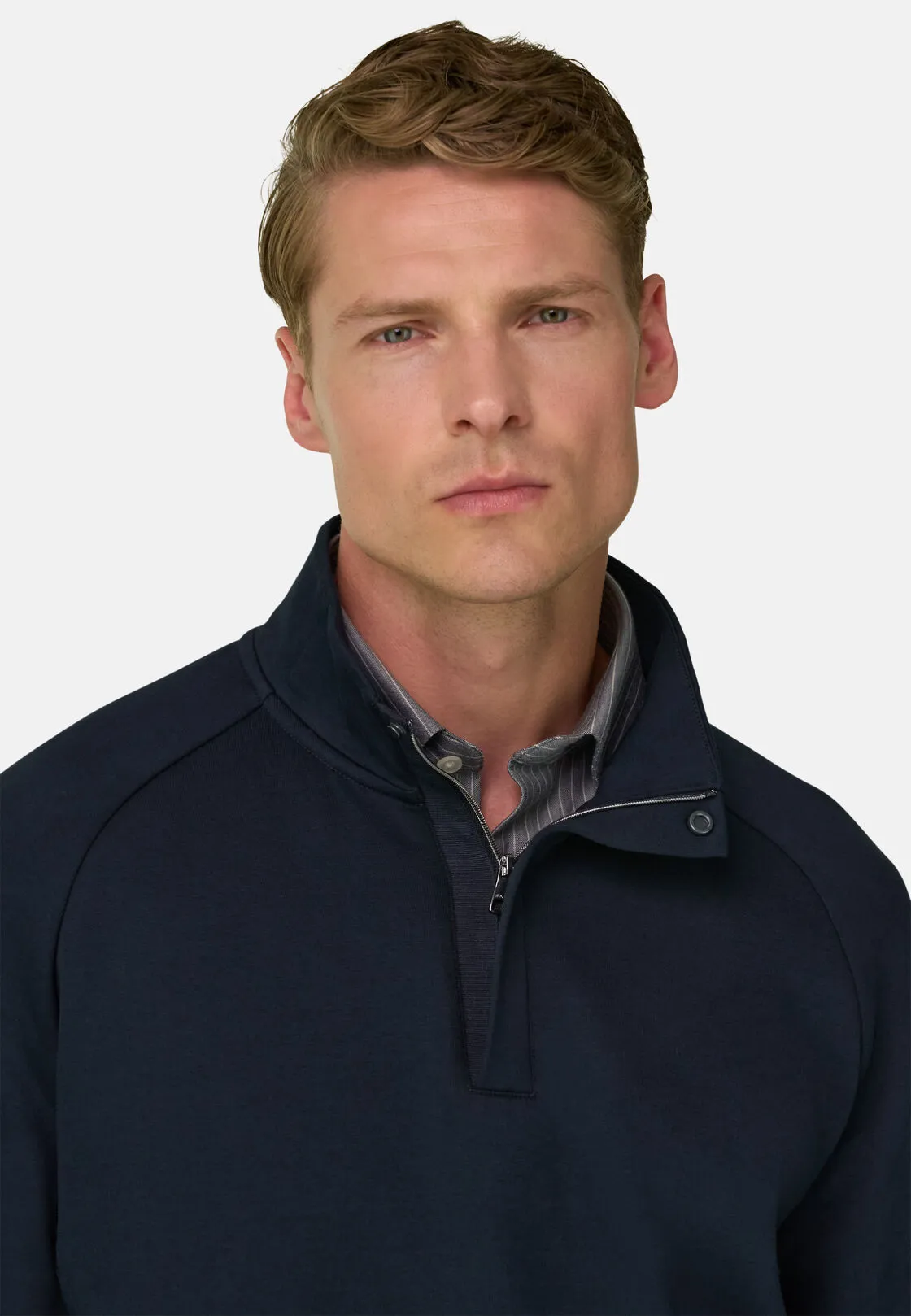 Boggi, Felpa Mezza Zip In Misto Cotone Scuba B Tech, Uomo, Navy, Taglia: S - immagine 3