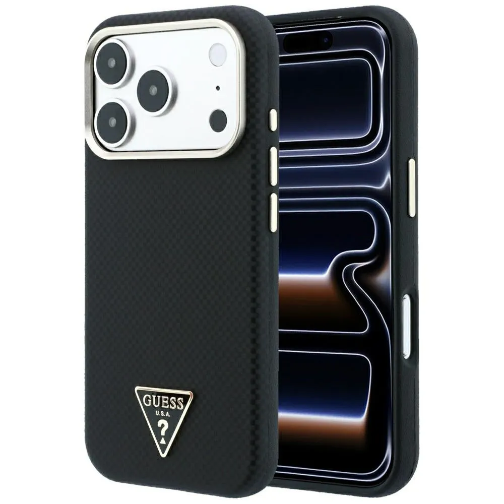 Custodia MagSafe per Apple iPhone 18 Pro / 17 Pro, Guess, Logo Triangolo Kevlar, Nera - immagine 1