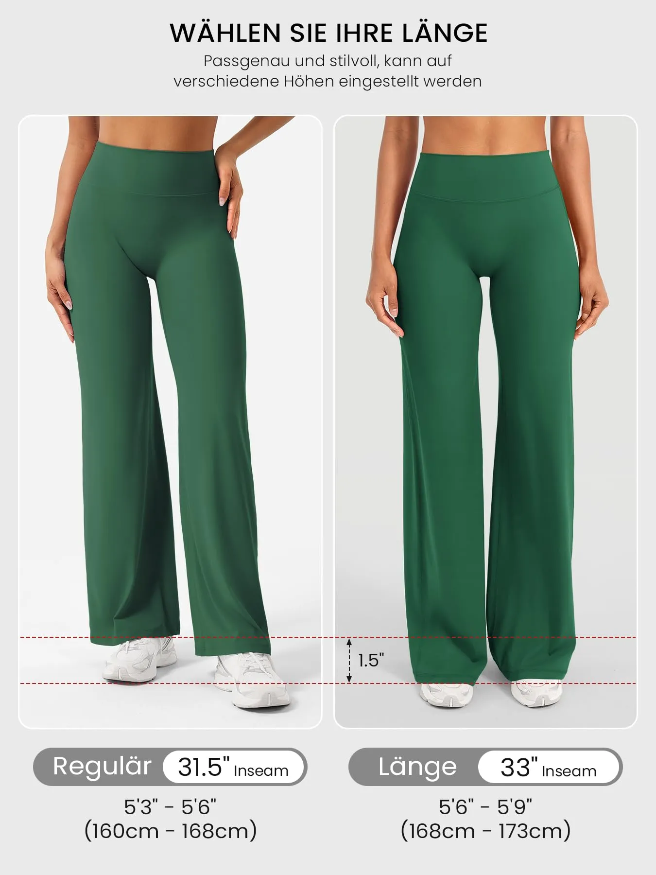 ZAAYO Leggings da donna dritti senza cuciture, a vita alta, svasati, per yoga, sport, yoga, palestra, yoga, pantaloni svasati, regolare/lunghi/extra lunghi, verde scuro, XL/largo - immagine 4