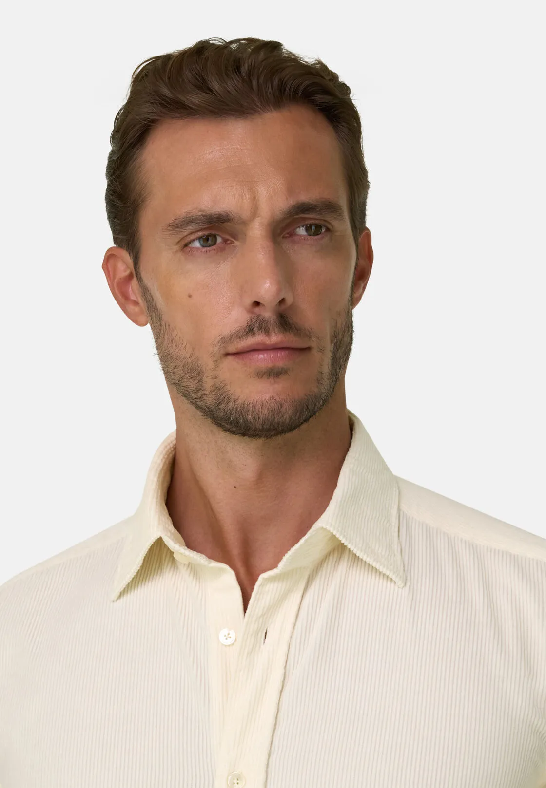 Boggi, Camicia In Velluto A Coste Misto Cotone Regular Fit, Uomo, OFFWHITE, Taglia: XS - immagine 3