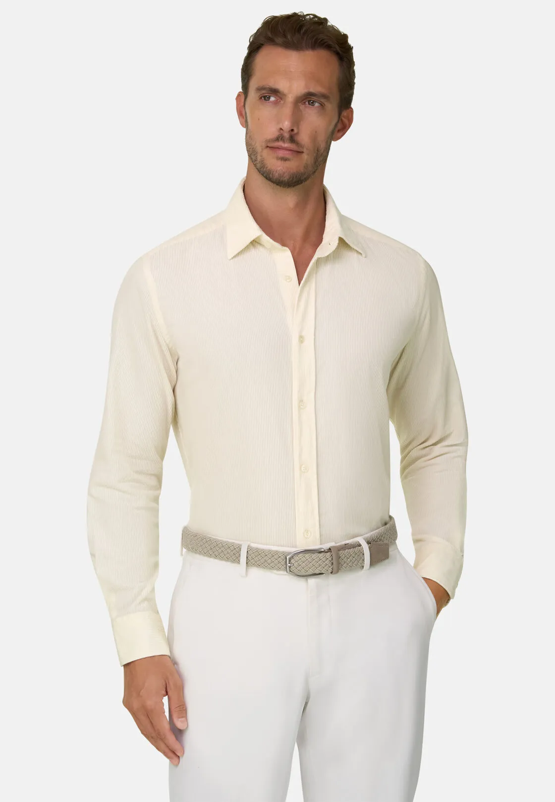 Boggi, Camicia In Velluto A Coste Misto Cotone Regular Fit, Uomo, OFFWHITE, Taglia: XXXL - immagine 1