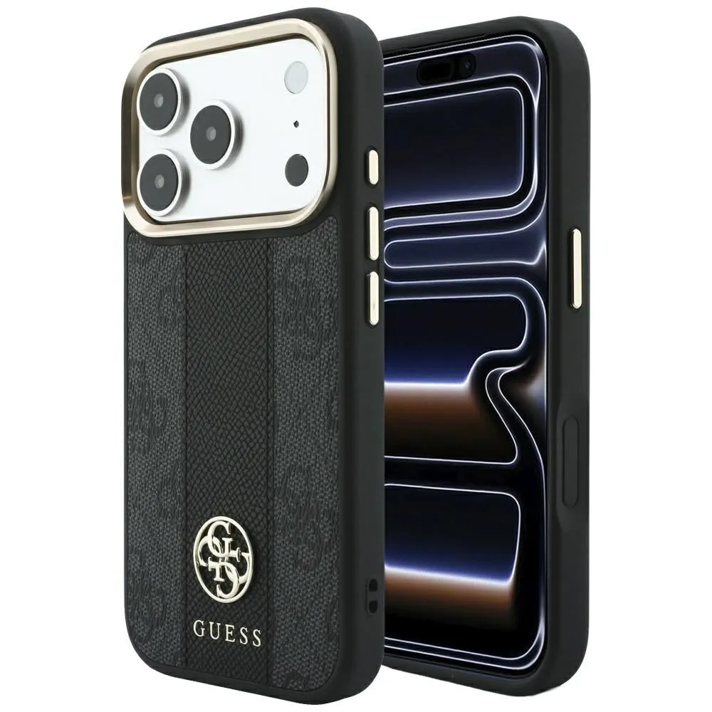 Custodia MagSafe per Apple iPhone 18 Pro Max / 17 Pro Max, Guess, 4G Stripe Round Classic Logo, Nera - immagine 1
