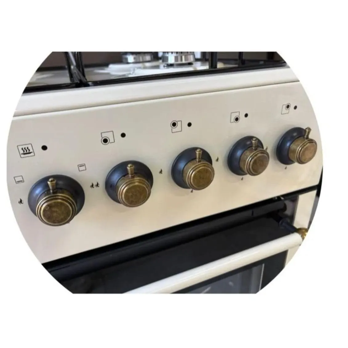 Cucina a Gas 4 Fuochi con Forno a Gas 49L, Beige Vintage, 50x50 cm, Accensione Manuale, Doppio Vetro, Valvola di Sicurezza, con Coperchio - immagine 2