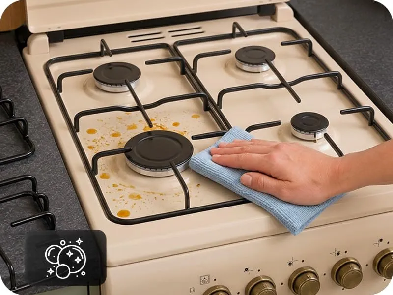Cucina a Gas 4 Fuochi con Forno a Gas 49L, Beige Vintage, 50x50 cm, Accensione Manuale, Doppio Vetro, Valvola di Sicurezza, con Coperchio - immagine 4