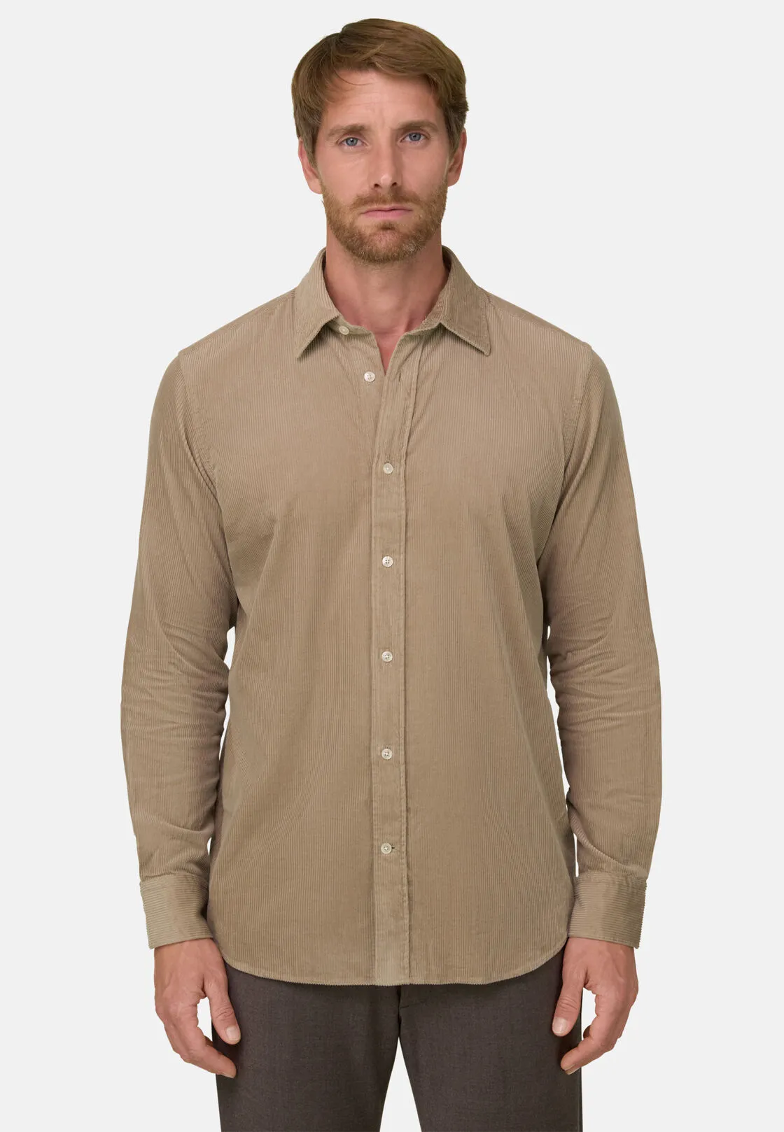 Boggi, Camicia In Velluto A Coste Misto Cotone Regular Fit, Uomo, Beige, Taglia: S - immagine 1