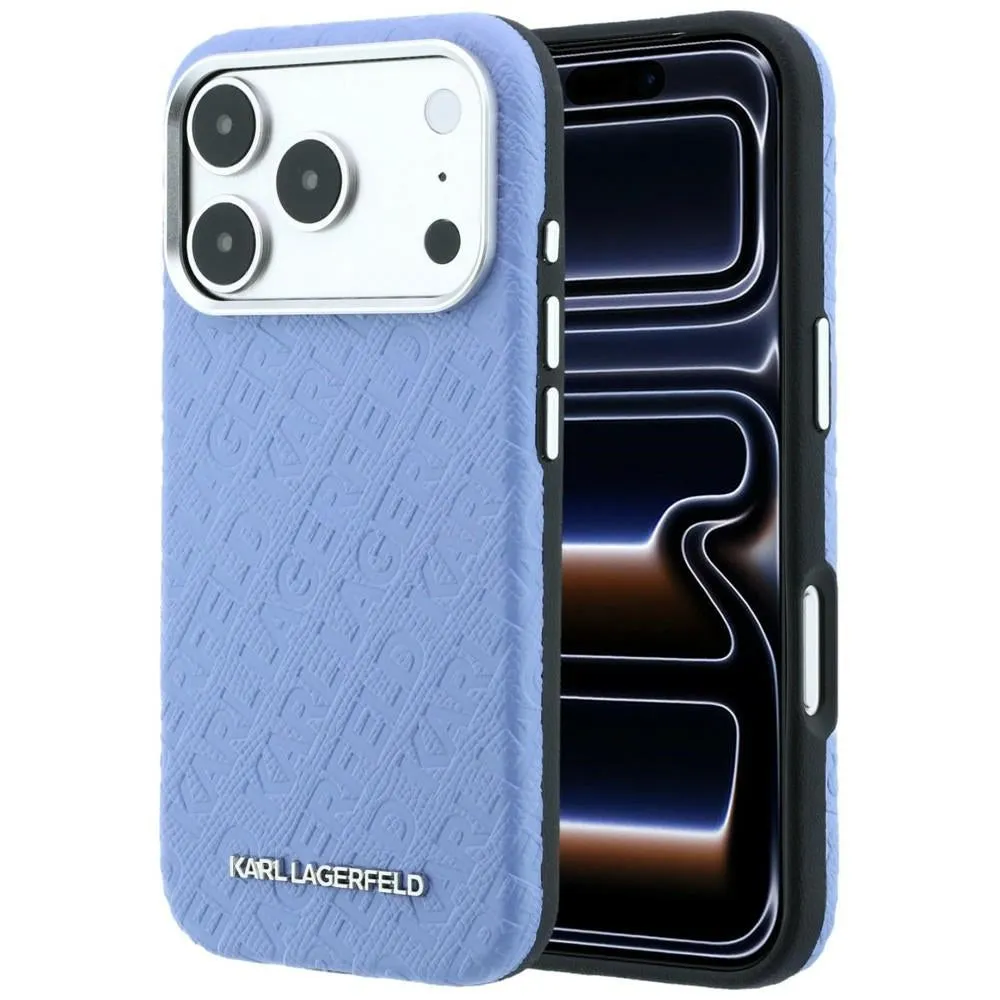 Custodia MagSafe per Apple iPhone 18 Pro Max / 17 Pro Max, Karl Lagerfeld, Logo in Metallo Granulato, Blu - immagine 1