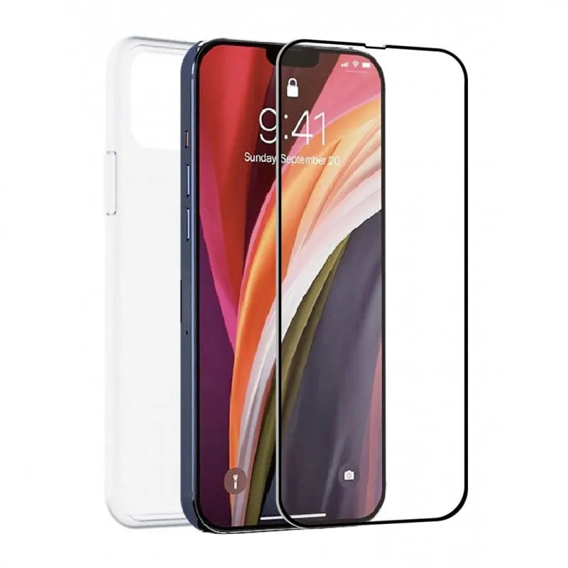 Custodia Muvit for Change per Apple iPhone 14 + protezione piatta in vetro temperato cornice nera - immagine 1