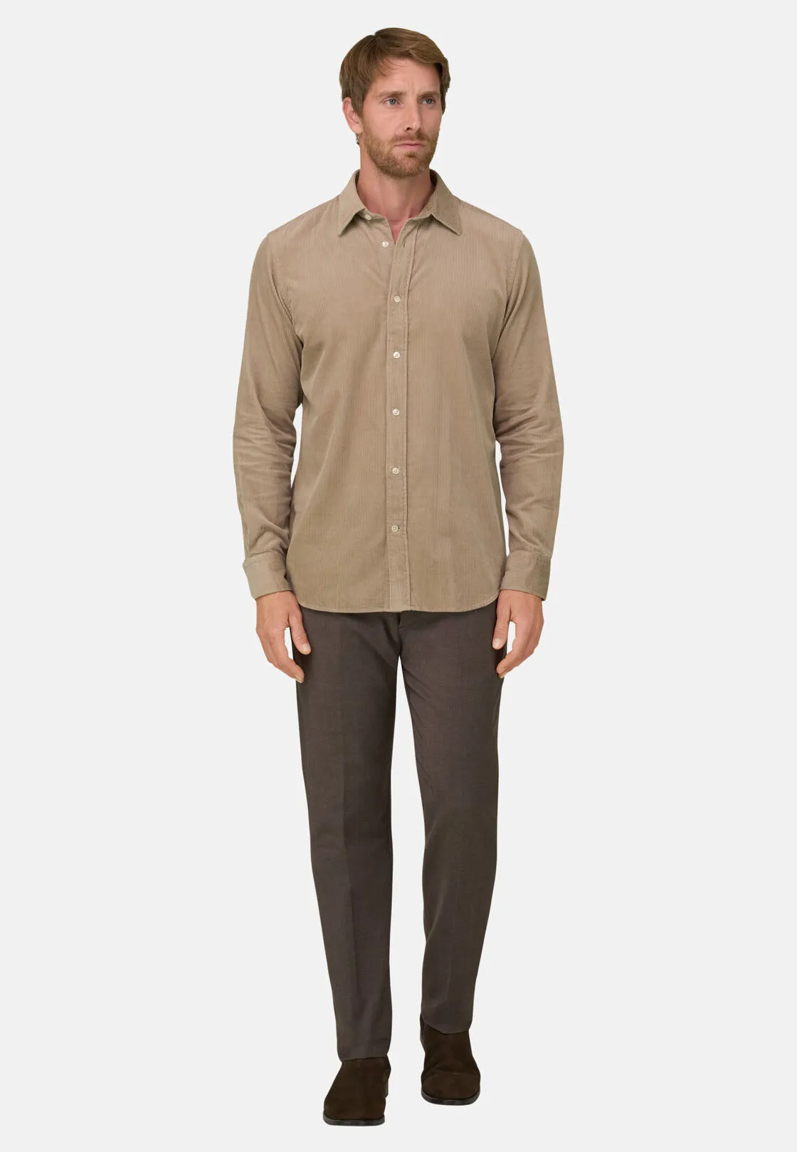 Boggi, Camicia In Velluto A Coste Misto Cotone Regular Fit, Uomo, Beige, Taglia: XXXL - immagine 2
