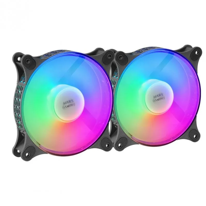 Mars Gaming MFDUO Kit 2 ventole FRGB Rainbow da 120 mm Nere - immagine 1