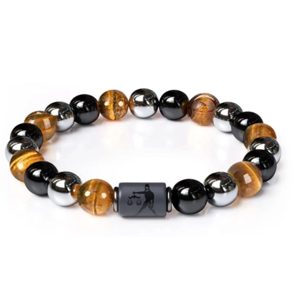 12 Segni Zodiacali Costellazione Braccialetto Coppie Bracciale Ossidiana Naturale Ematite Occhio Di Tigre Pietra Perline Braccialetto Yoga Per Donna Uomo Gioielli Accessori Regalo, Acquario, Braccial - immagine 1