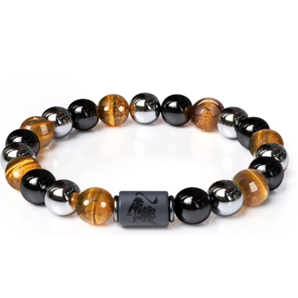 12 Segni Zodiacali Bracciale Costellazione Bracciale Per Coppie Ossidiana Naturale Ematite Occhio Di Tigre Pietra Perline Bracciale Yoga Per Donna Uomo Gioielli Accessori Regalo,Leo,Bracciale Elastic - immagine 1