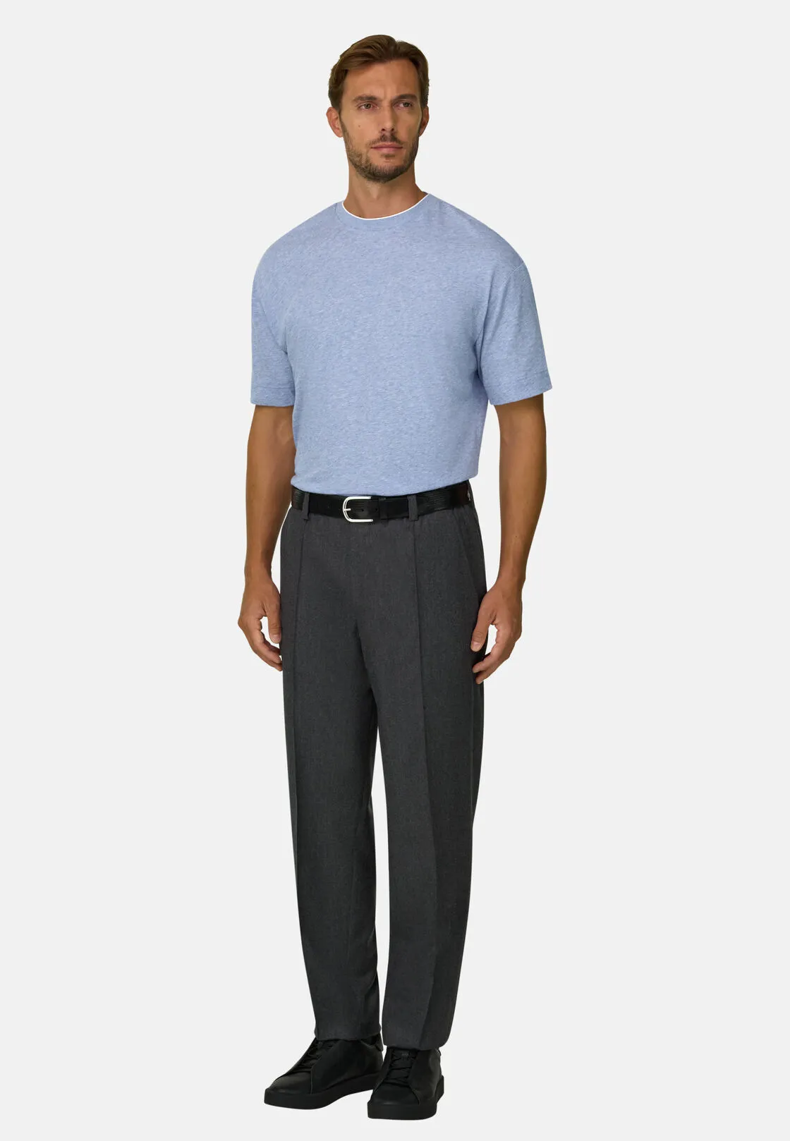 Boggi, T-shirt In Jersey Di Cotone Melange, Uomo, Azzurro, Taglia: S - immagine 2