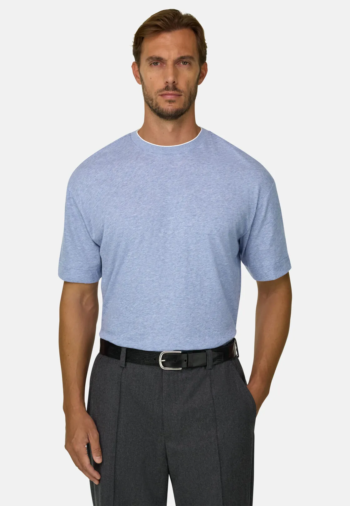 Boggi, T-shirt In Jersey Di Cotone Melange, Uomo, Azzurro, Taglia: XXL - immagine 1