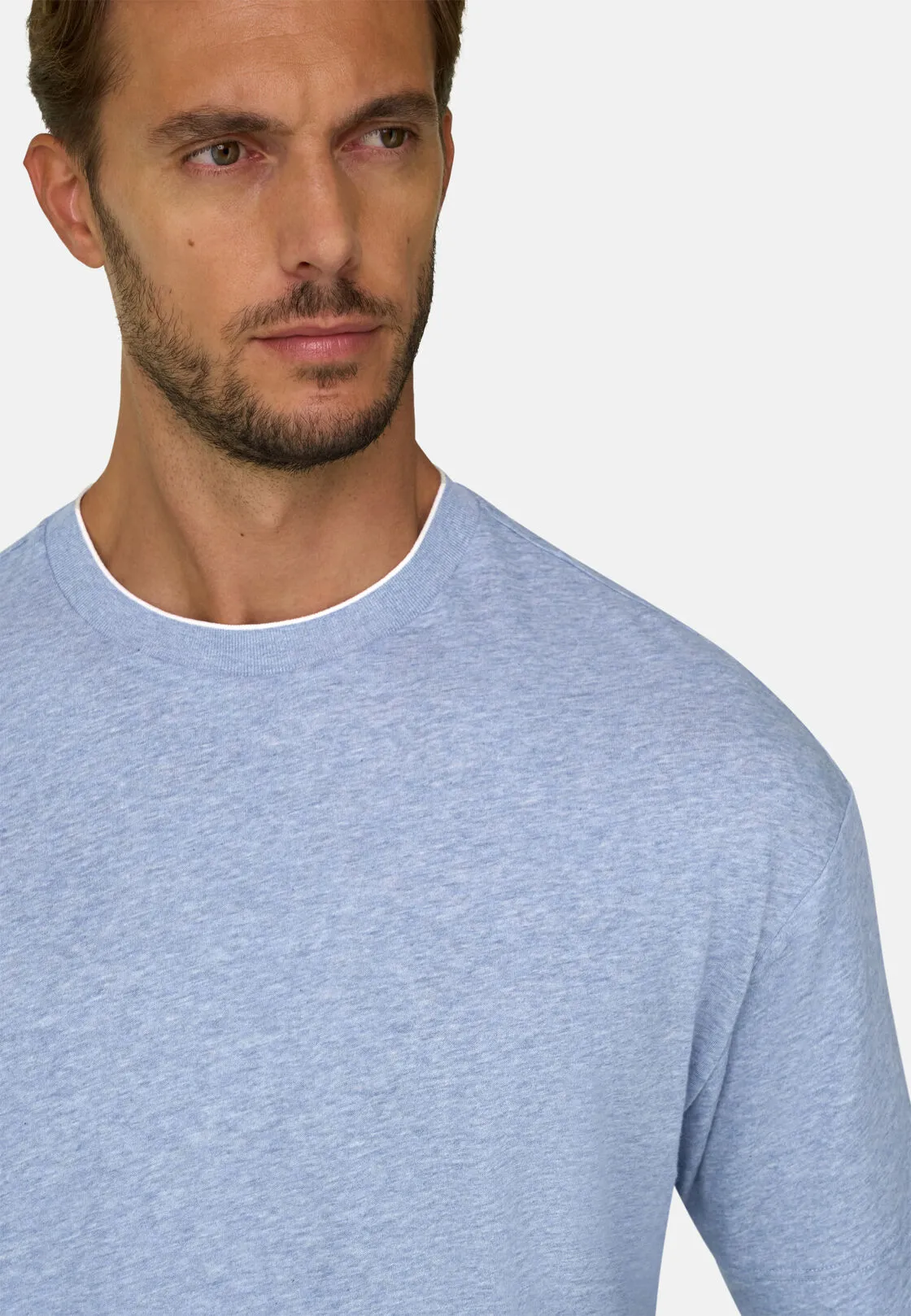 Boggi, T-shirt In Jersey Di Cotone Melange, Uomo, Azzurro, Taglia: XXXL - immagine 3
