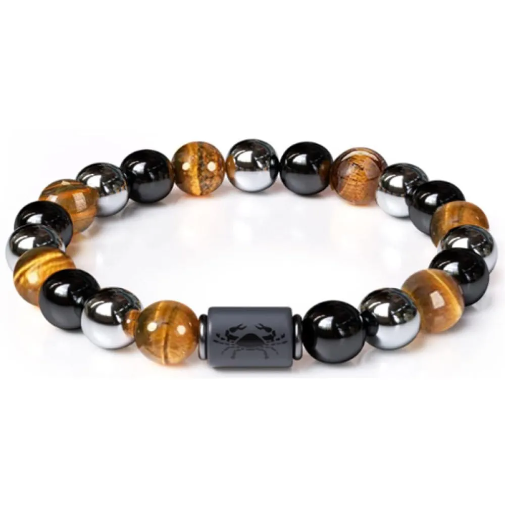 12 Segni Zodiacali Costellazione Bracciale Coppie Bracciale Ossidiana Naturale Ematite Occhio Di Tigre Pietra Perline Bracciale Yoga Per Donna Uomo Gioielli Accessori Regalo, Cancro, Bracciale Elasti - immagine 1