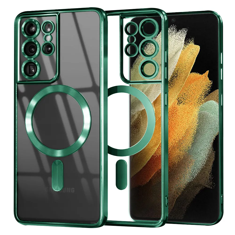 Custodia MagSafe per Samsung Galaxy S21 Ultra 5G G998, Techsuit, Luxury Crystal, Verde Chiaro - immagine 1