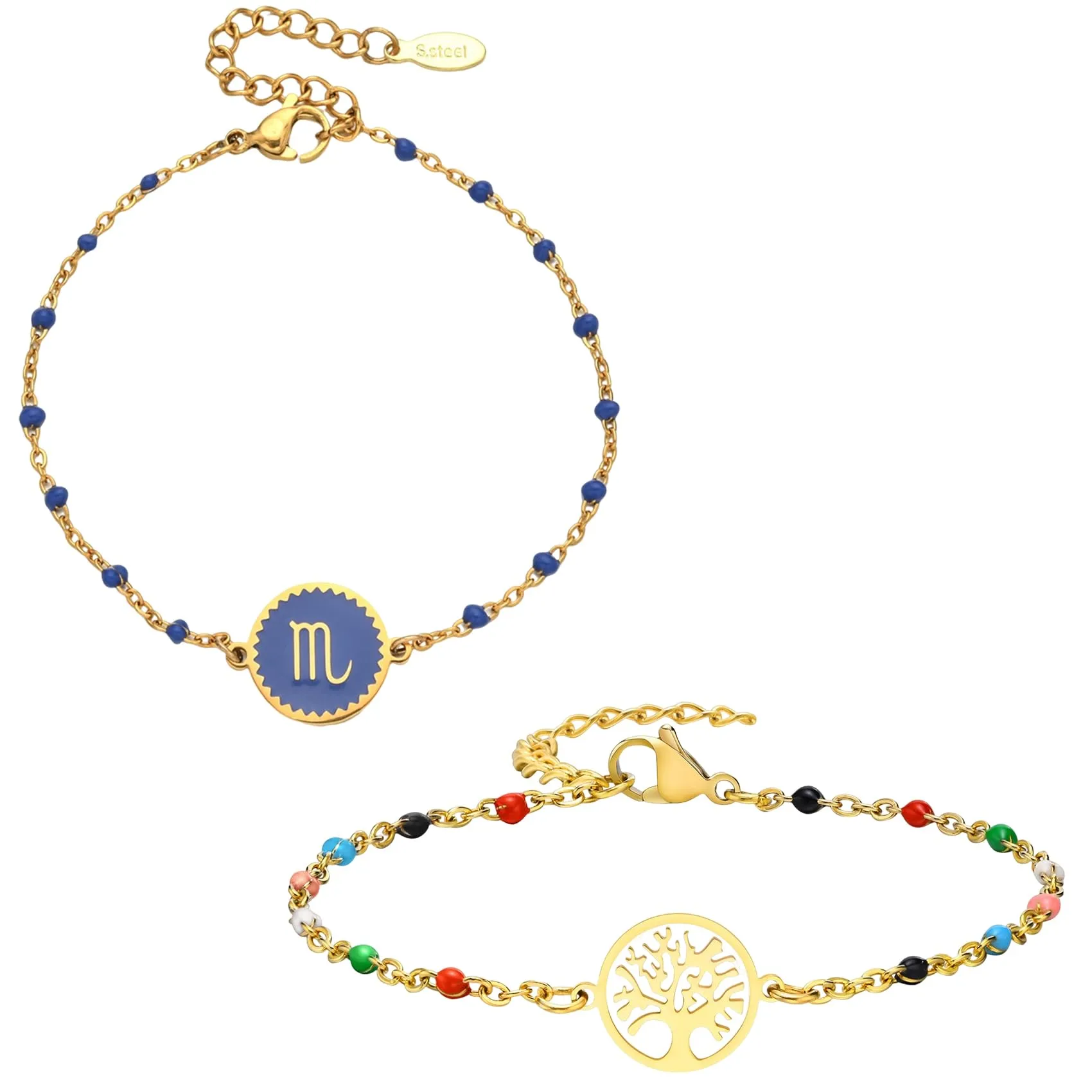 Caimeytie 1 braccialetto con costellazione+1 braccialetto con ciondolo a forma di oroscopo per donna/ragazza/acciaio inossidabile/regalo zodiacale/gioielli astrologia regali per ragazze, Nessuna - immagine 1