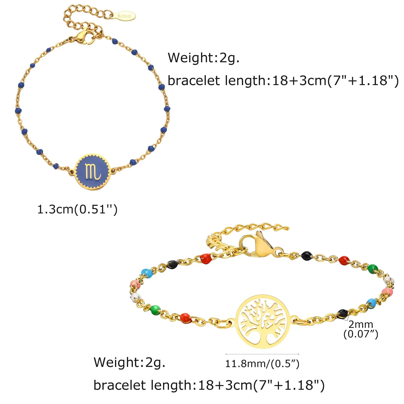 Caimeytie 1 braccialetto con costellazione+1 braccialetto con ciondolo a forma di oroscopo per donna/ragazza/acciaio inossidabile/regalo zodiacale/gioielli astrologia regali per ragazze, Nessuna - immagine 3