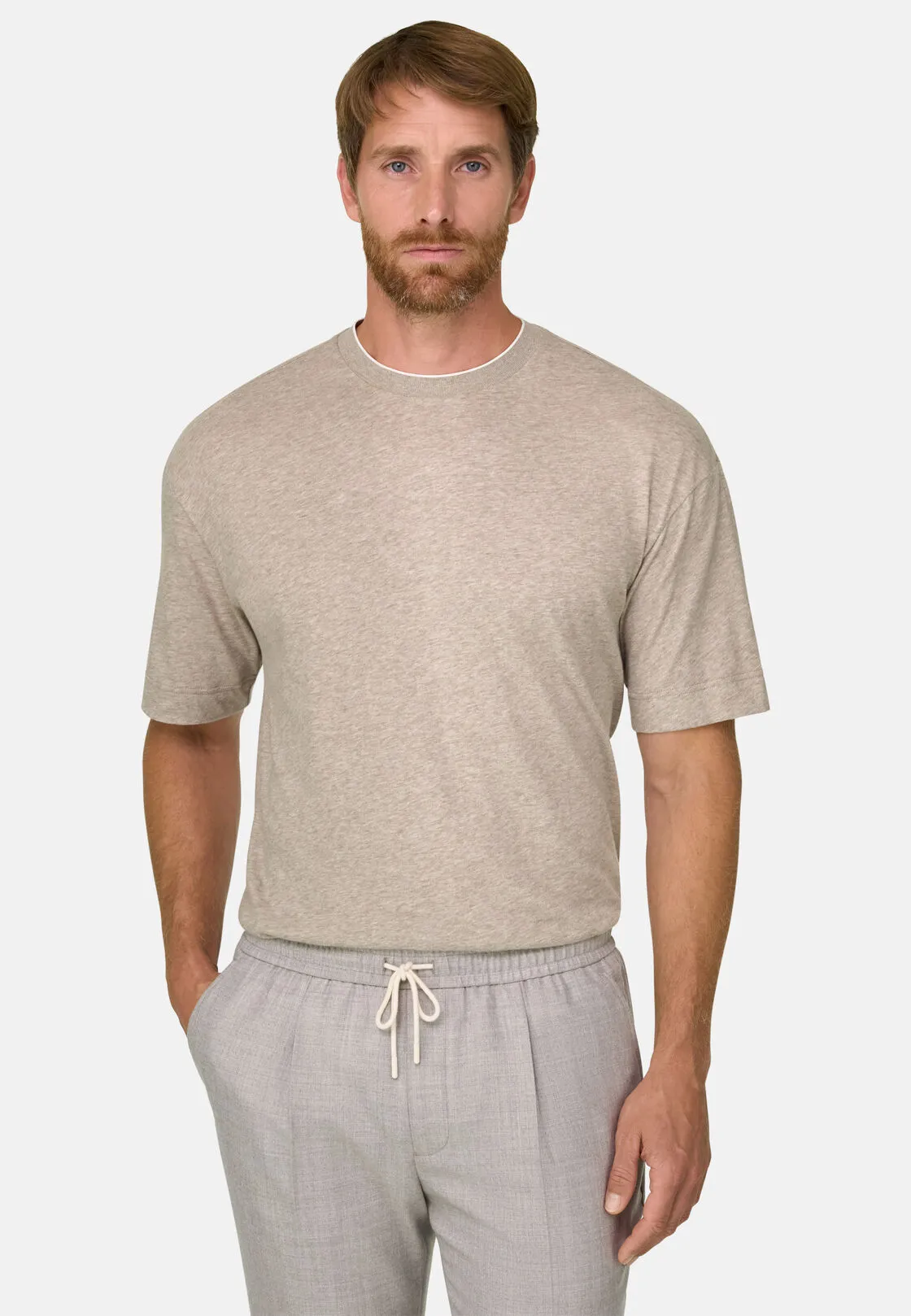 Boggi, T-shirt In Jersey Di Cotone Melange, Uomo, Sabbia, Taglia: L - immagine 1