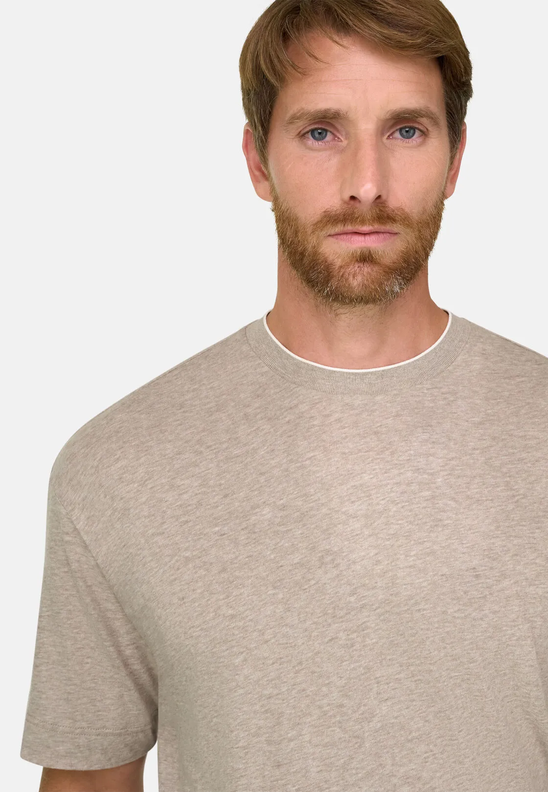 Boggi, T-shirt In Jersey Di Cotone Melange, Uomo, Sabbia, Taglia: M - immagine 3