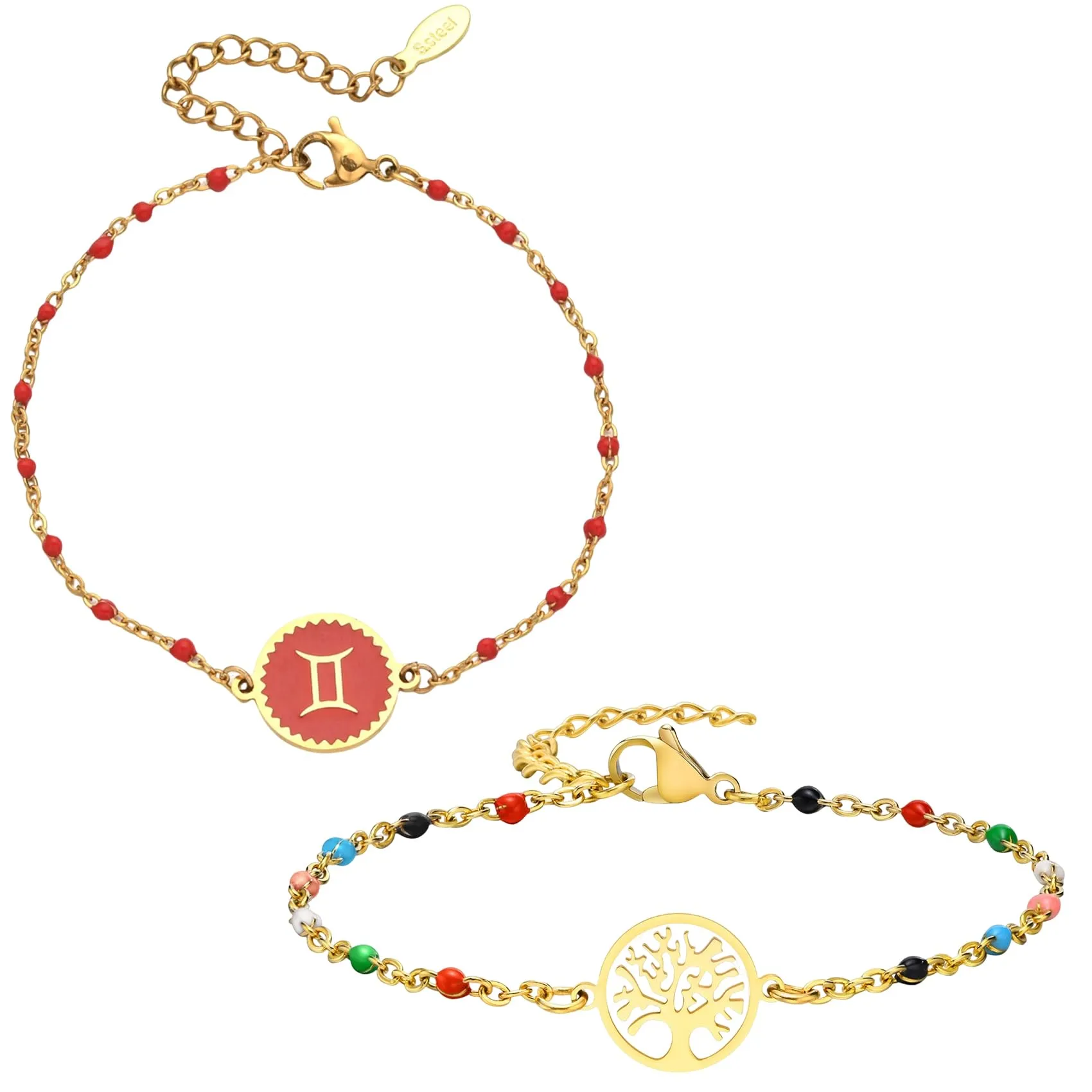 Caimeytie 1 braccialetto con costellazione+1 braccialetto con ciondolo a forma di oroscopo per donna/ragazza/acciaio inossidabile/regalo zodiacale/gioielli astrologia regali per ragazze, Acciaio - immagine 1