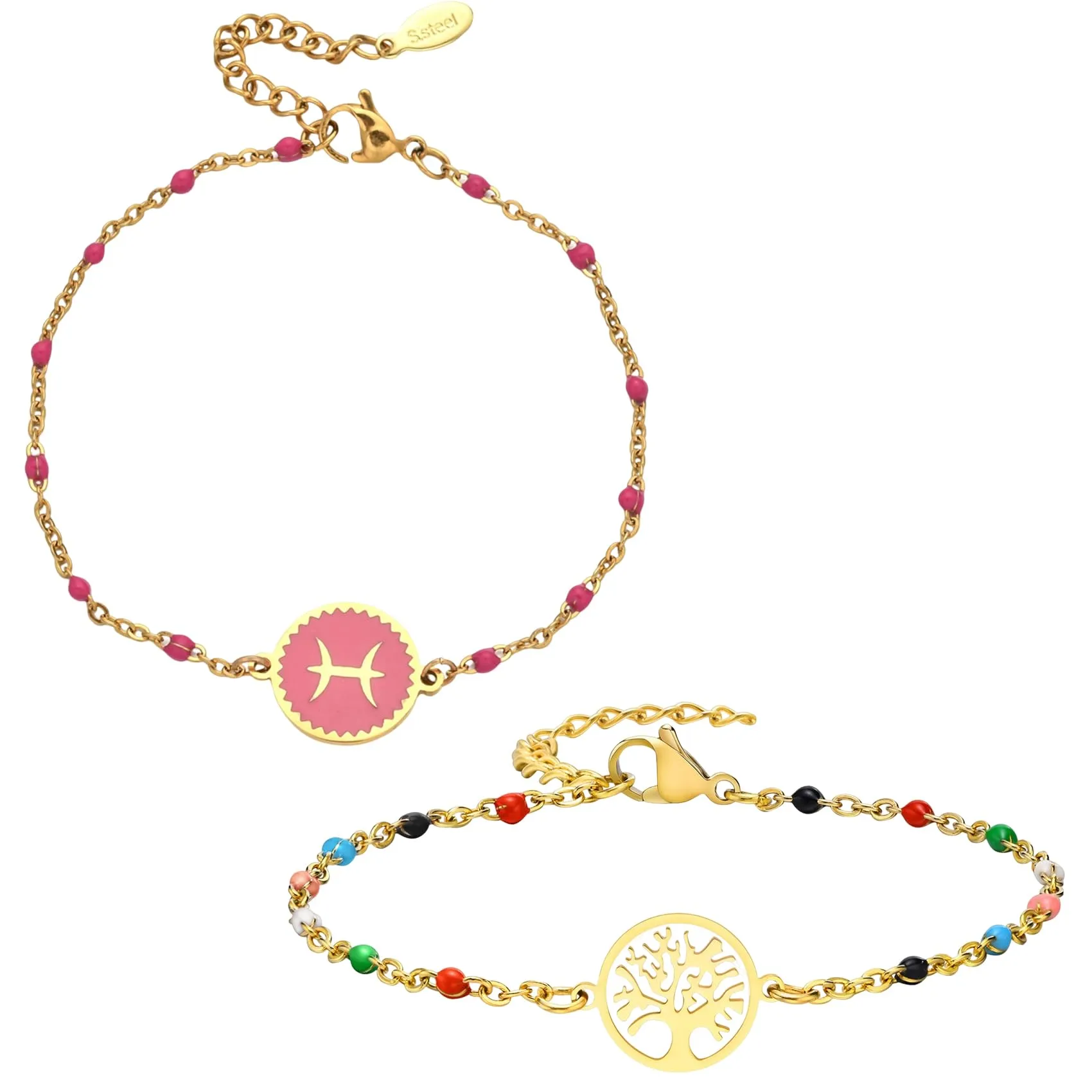 Caimeytie 1 braccialetto con costellazione+1 braccialetto con ciondolo a forma di oroscopo per donna/ragazza/acciaio inossidabile/regalo zodiacale/gioielli astrologia regali per ragazze, Acciaio - immagine 1