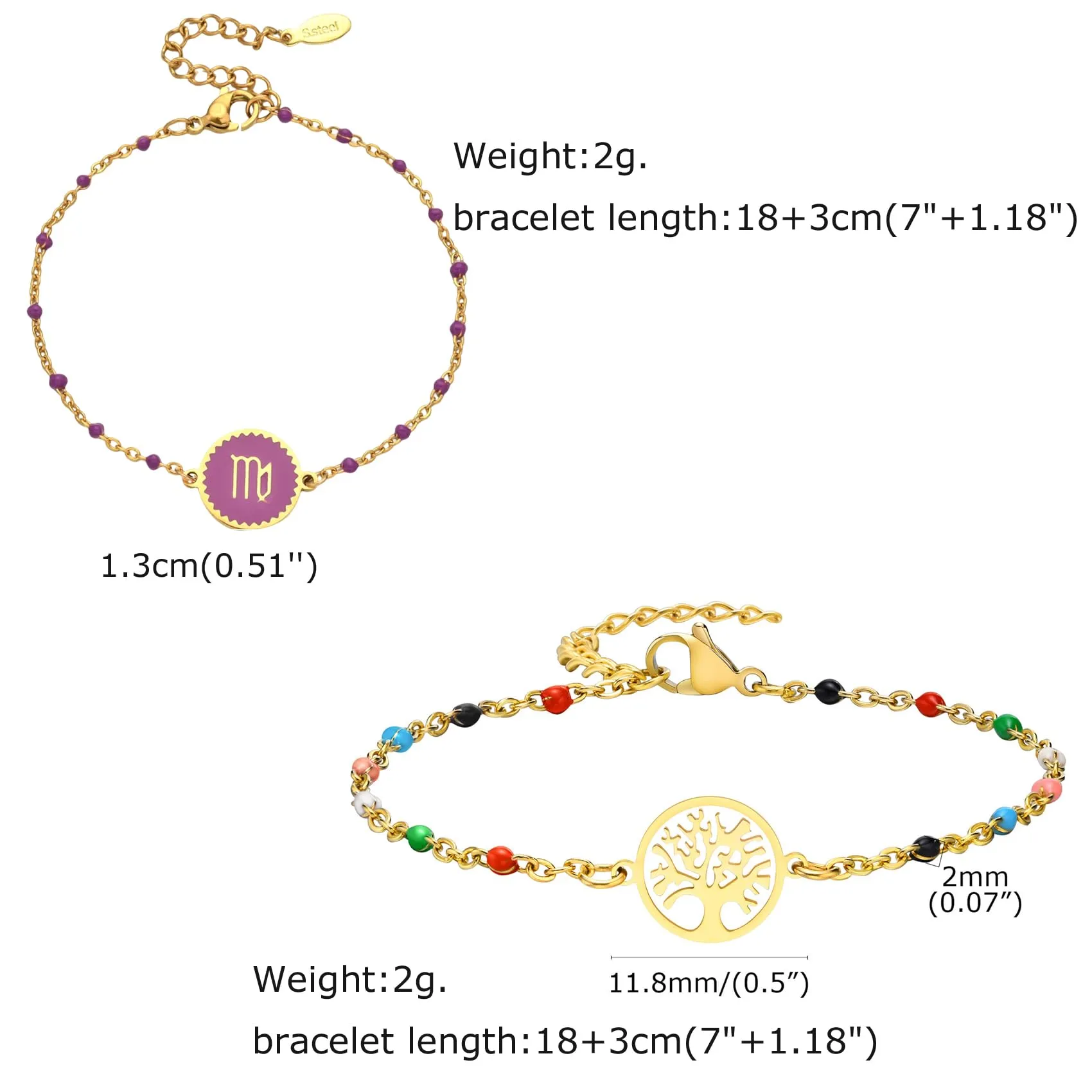 Caimeytie 1 braccialetto con costellazione+1 braccialetto con ciondolo a forma di oroscopo per donna/ragazza/acciaio inossidabile/regalo zodiacale/gioielli astrologia regali per ragazze, 7 inches, - immagine 3