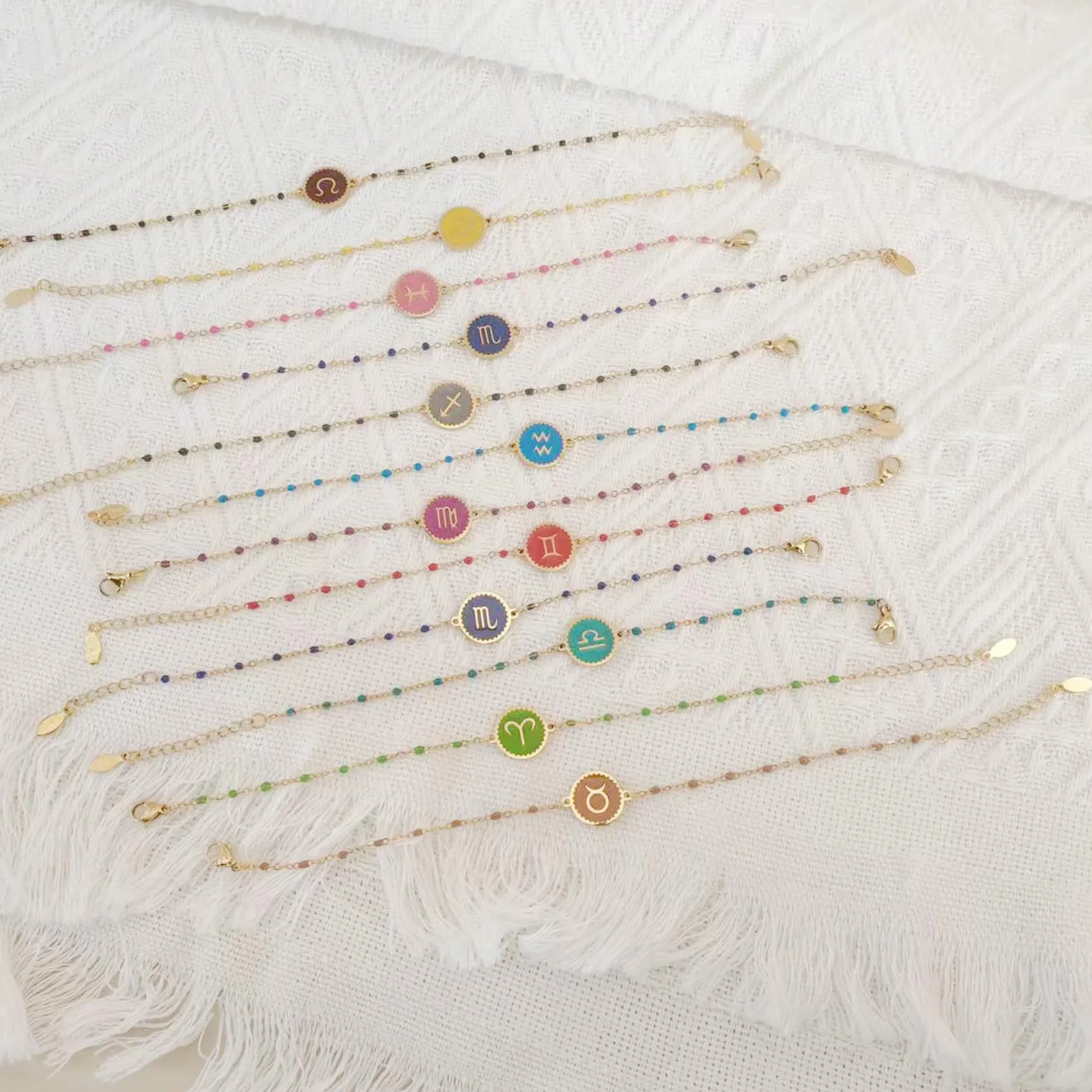 Caimeytie 1 braccialetto con costellazione+1 braccialetto con ciondolo a forma di oroscopo per donna/ragazza/acciaio inossidabile/regalo zodiacale/gioielli astrologia regali per ragazze, 7 inches, - immagine 5