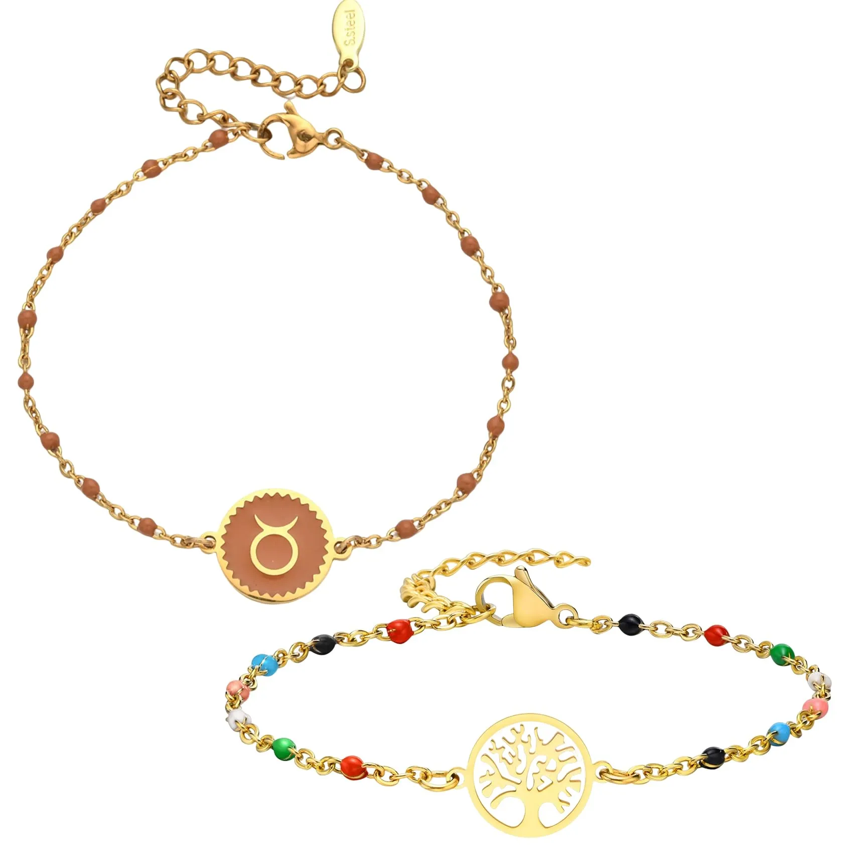 Caimeytie 1 braccialetto con costellazione+1 braccialetto con ciondolo a forma di oroscopo per donna/ragazza/acciaio inossidabile/regalo zodiacale/gioielli astrologia regali per ragazze, Acciaio - immagine 1