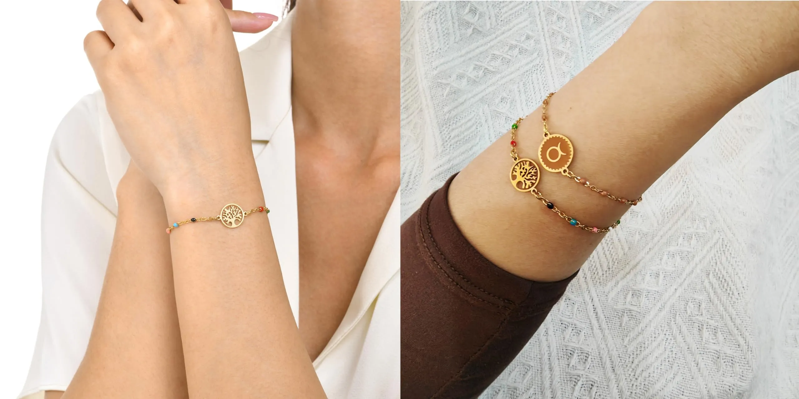 Caimeytie 1 braccialetto con costellazione+1 braccialetto con ciondolo a forma di oroscopo per donna/ragazza/acciaio inossidabile/regalo zodiacale/gioielli astrologia regali per ragazze, Acciaio - immagine 2